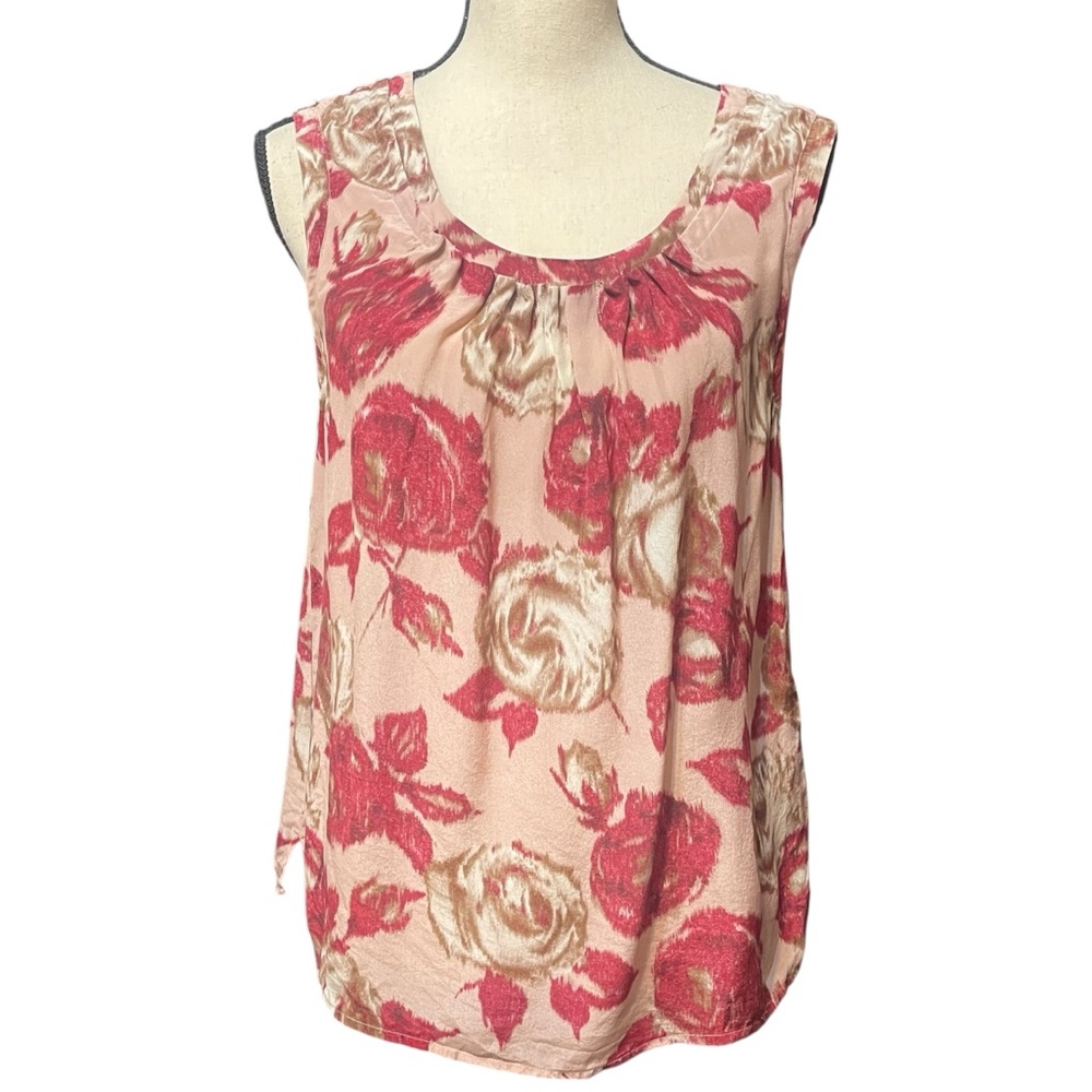 Talbots Pink Floral Rose 100% Silk Lightweight Shell Top Blouse Women's 6
